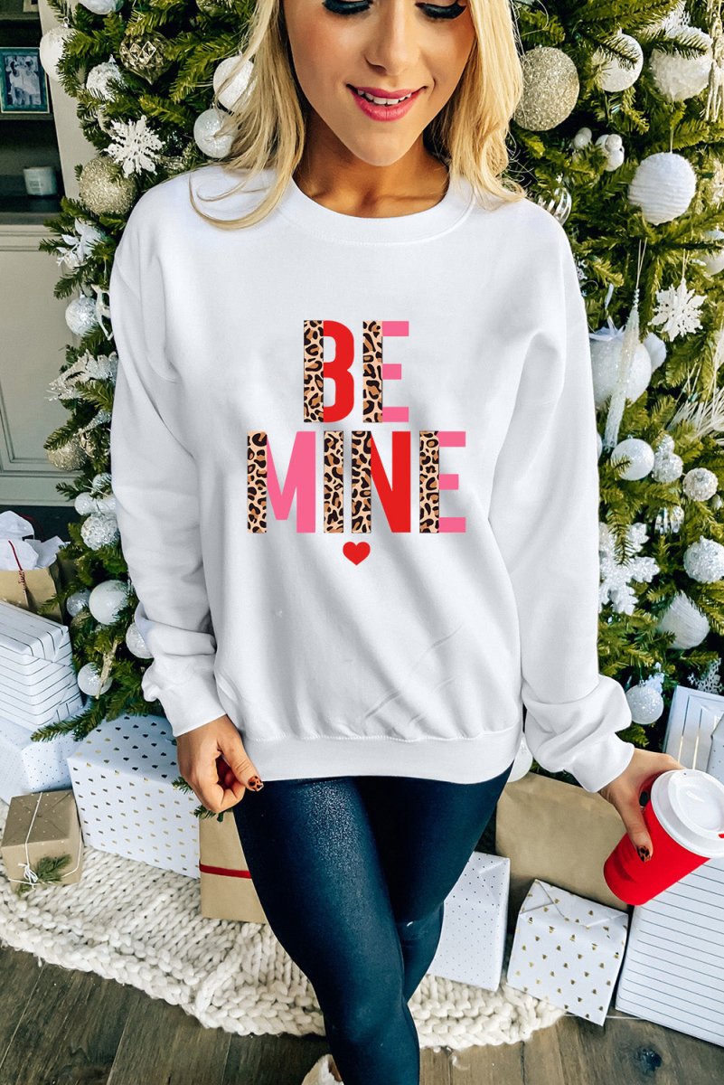 Leopard "BE MINE" Sweatshirt - Klazzi Fashion Boutique