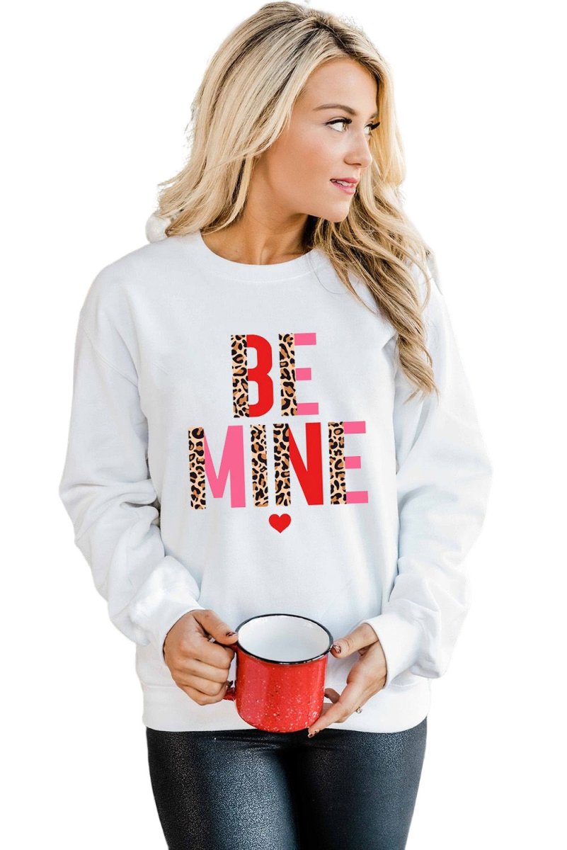 Leopard "BE MINE" Sweatshirt - Klazzi Fashion Boutique