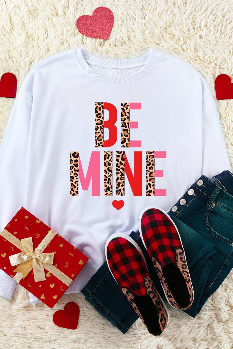 Leopard "BE MINE" Sweatshirt - Klazzi Fashion Boutique