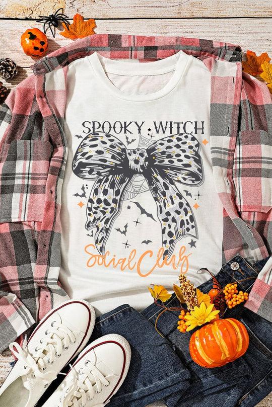 Leopard Bow Bat "SPOOKY WITCH" Graphic Halloween T Shirt - Klazzi Fashion Boutique