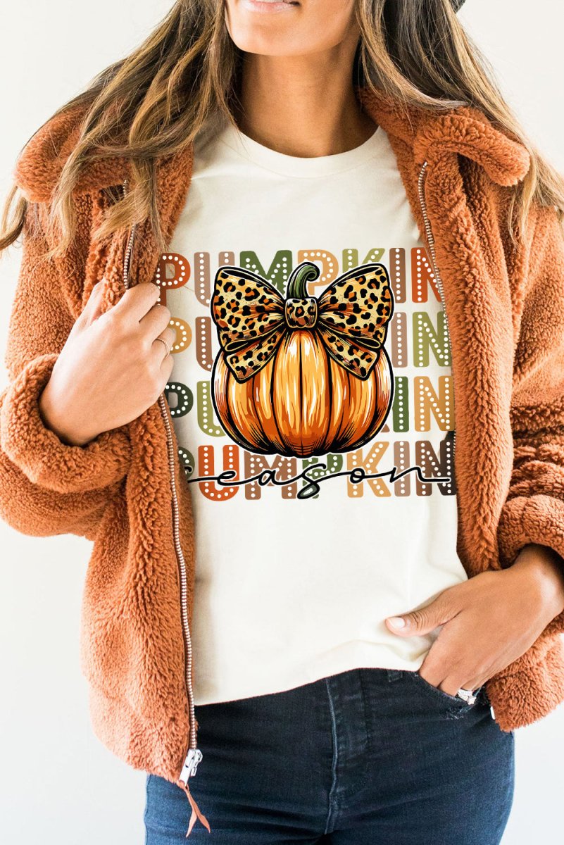 Leopard Bow Pumpkin Season T Shirt - Klazzi Fashion Boutique