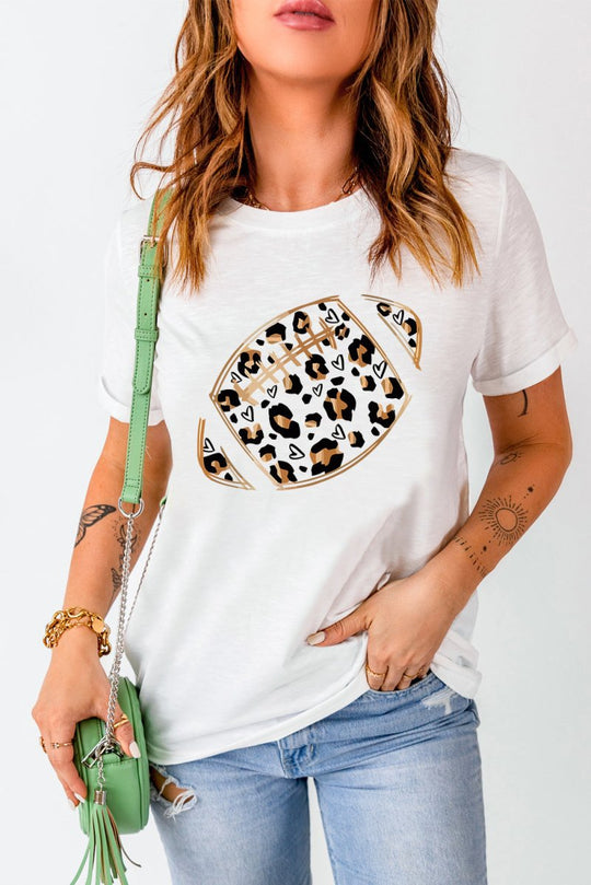 Leopard Heart Shape Football T Shirt - Klazzi Fashion Boutique