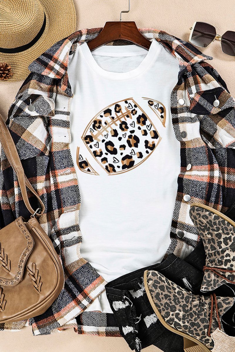 Leopard Heart Shape Football T Shirt - Klazzi Fashion Boutique