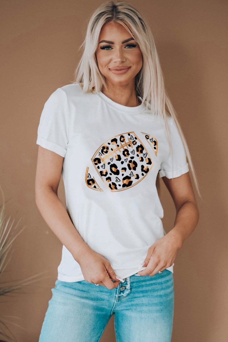 Leopard Heart Shape Football T Shirt - Klazzi Fashion Boutique