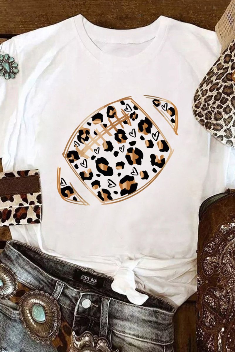 Leopard Heart Shape Football T Shirt - Klazzi Fashion Boutique