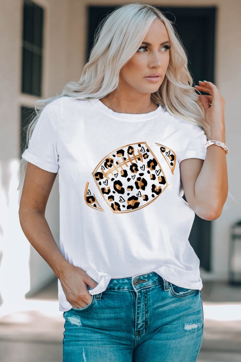 Leopard Heart Shape Football T Shirt - Klazzi Fashion Boutique