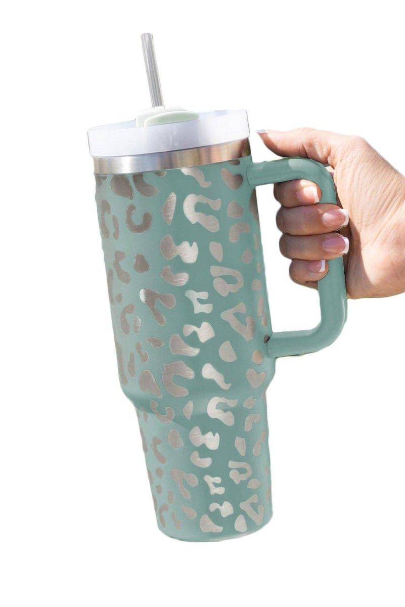 Leopard Print Tumbler with Handle - Klazzi Fashion Boutique