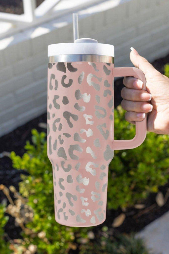 Leopard Print Tumbler with Handle - Klazzi Fashion Boutique