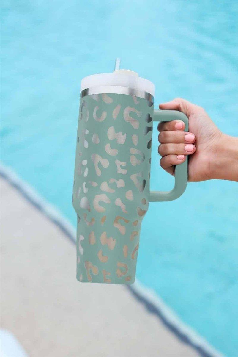 Leopard Print Tumbler with Handle - Klazzi Fashion Boutique