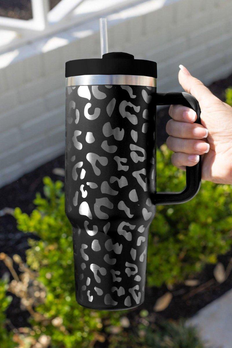 Leopard Print Tumbler with Handle - Klazzi Fashion Boutique