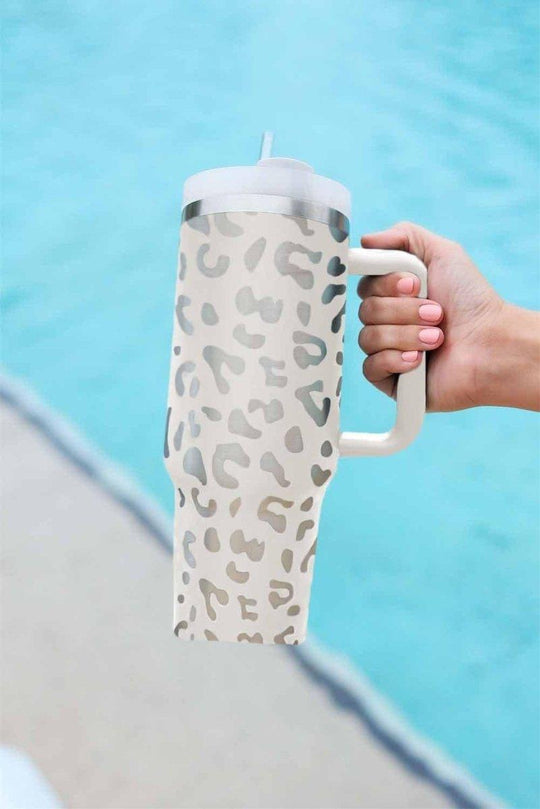 Leopard Print Tumbler with Handle - Klazzi Fashion Boutique