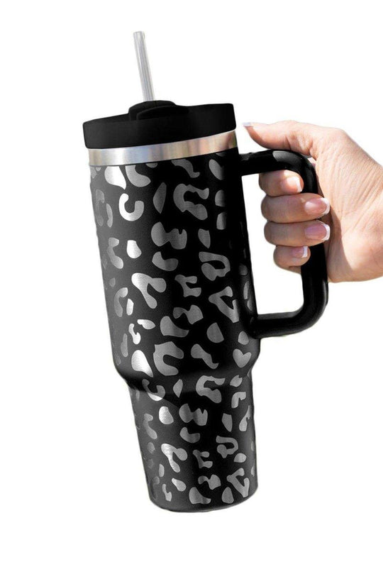 Leopard Print Tumbler with Handle - Klazzi Fashion Boutique