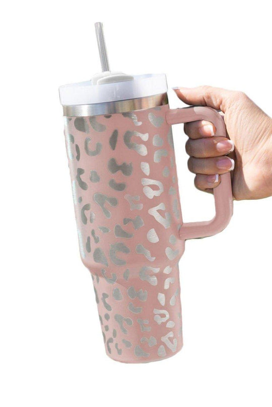 Leopard Print Tumbler with Handle - Klazzi Fashion Boutique