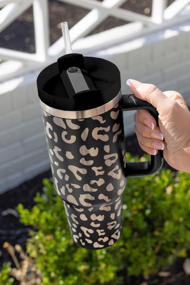 Leopard Print Tumbler with Handle - Klazzi Fashion Boutique