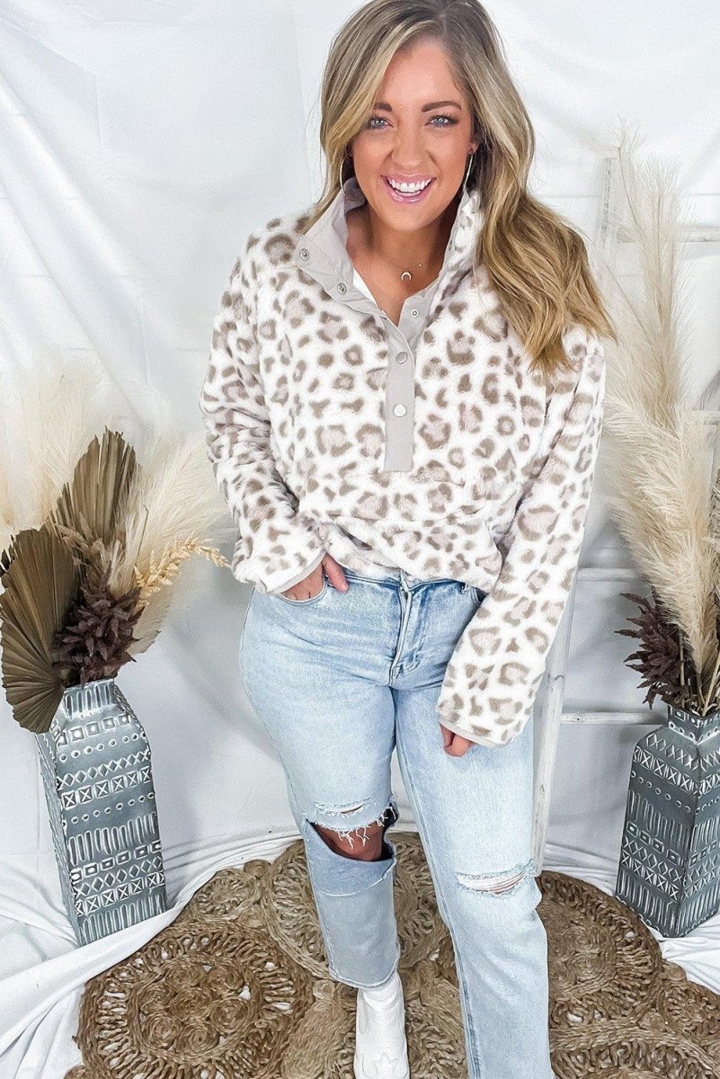 Leopard Stone Fleece Sweatshirt - Klazzi Fashion Boutique