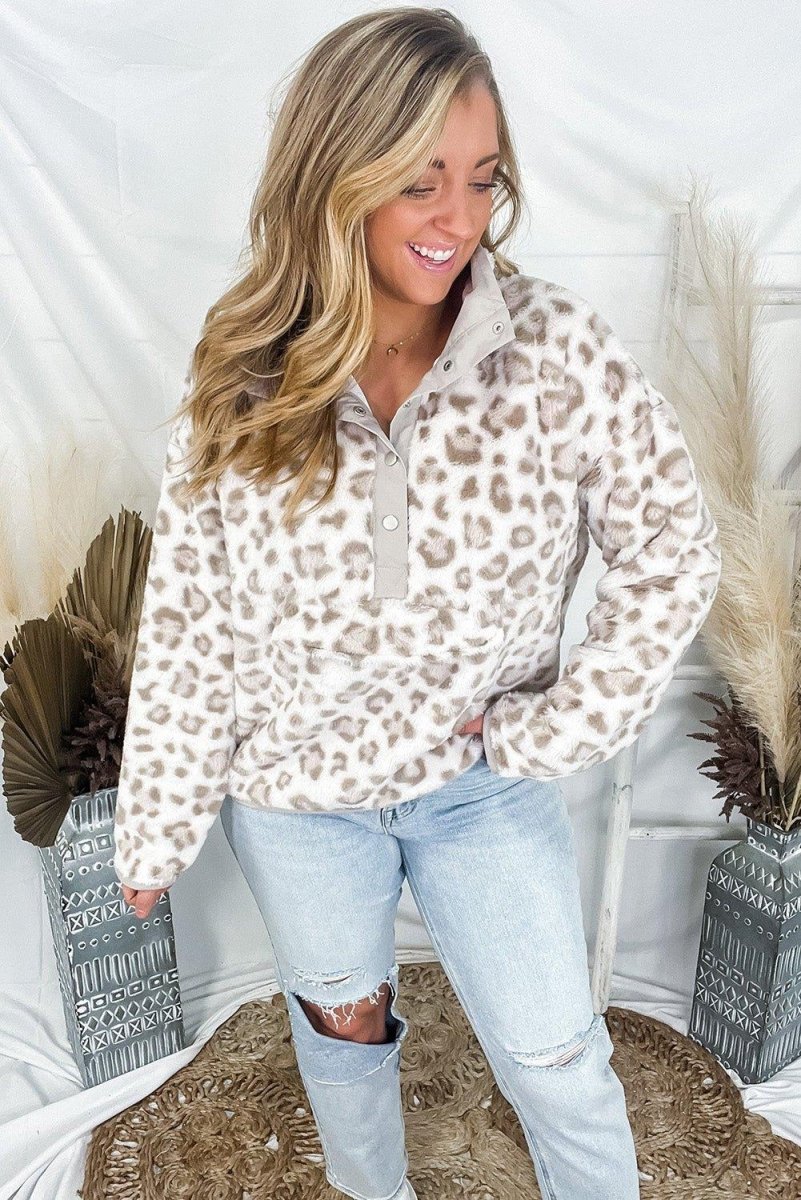 Leopard Stone Fleece Sweatshirt - Klazzi Fashion Boutique