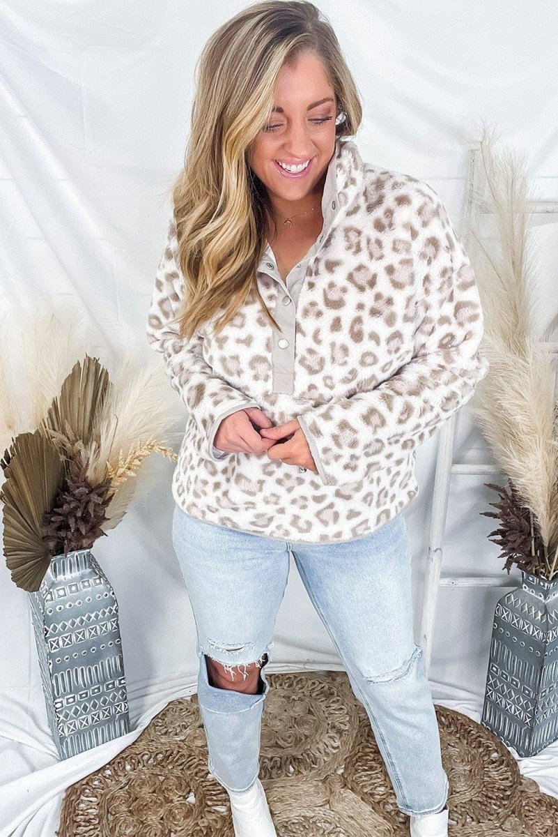 Leopard Stone Fleece Sweatshirt - Klazzi Fashion Boutique