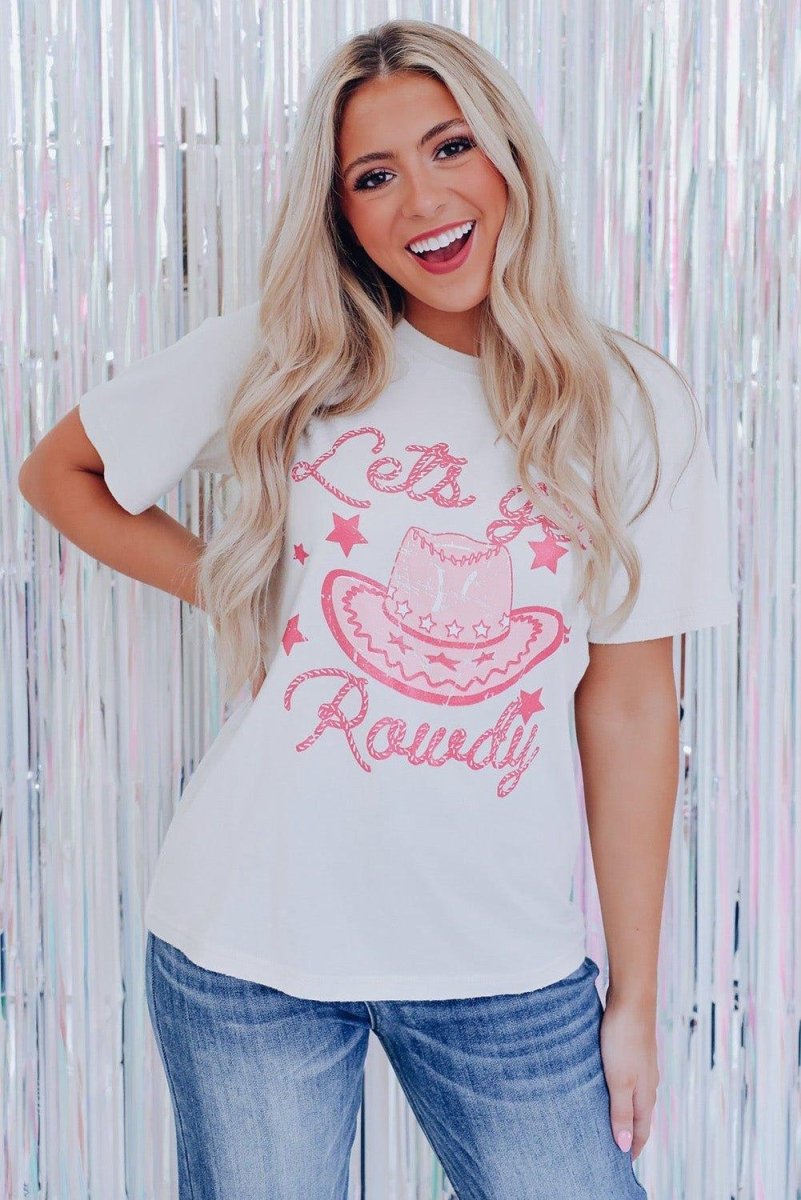 "Lets Get Rowdy" Cowgirl Hat T Shirt - Klazzi Fashion Boutique