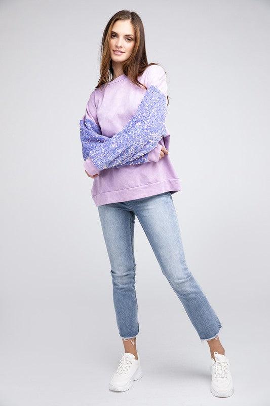 Lilac Purple Velvet Sequin Washed Top - Klazzi Fashion Boutique