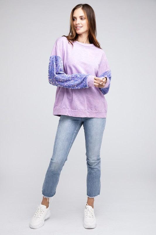 Lilac Purple Velvet Sequin Washed Top - Klazzi Fashion Boutique