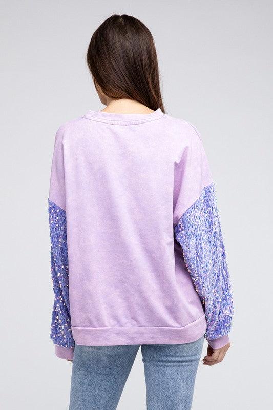 Lilac Purple Velvet Sequin Washed Top - Klazzi Fashion Boutique