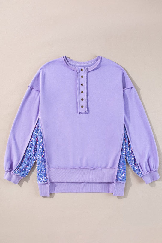 Lilac Sequin Henley Sweatshirt - Klazzi Fashion Boutique