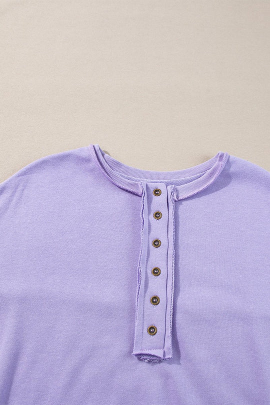 Lilac Sequin Henley Sweatshirt - Klazzi Fashion Boutique