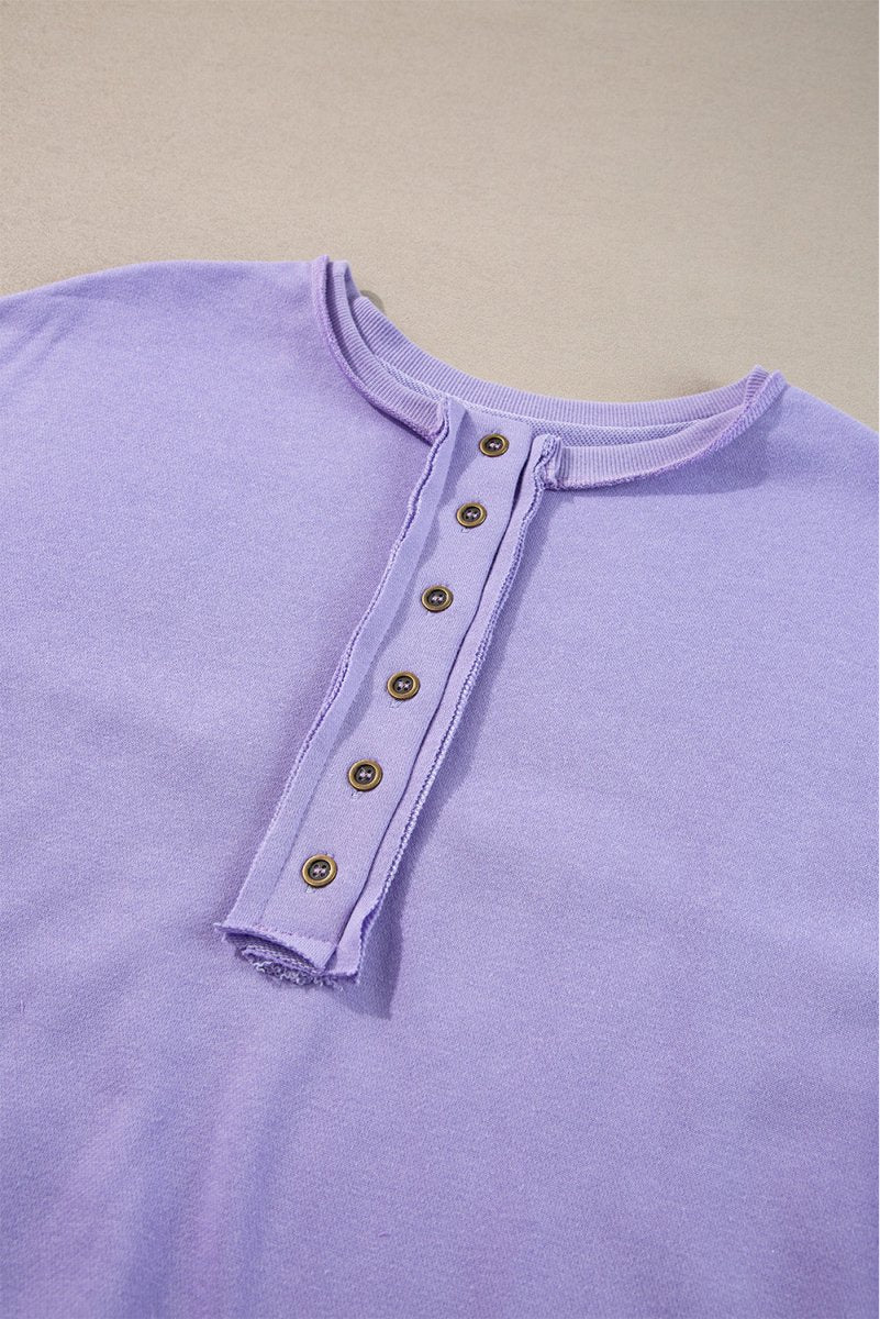 Lilac Sequin Henley Sweatshirt - Klazzi Fashion Boutique