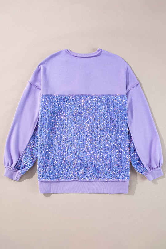 Lilac Sequin Henley Sweatshirt - Klazzi Fashion Boutique