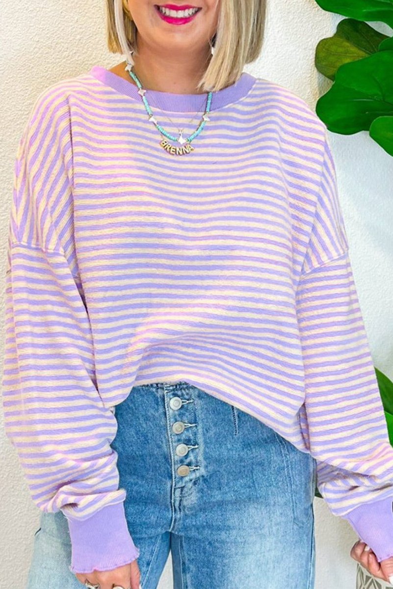 Lilac Stripe Sweater - Klazzi Fashion Boutique