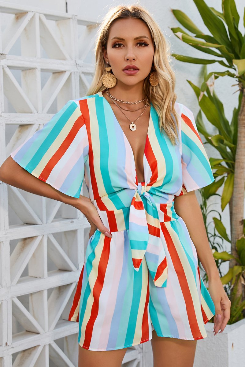 Lily Multicolor Stripe Flowy Romper - Klazzi Fashion Boutique