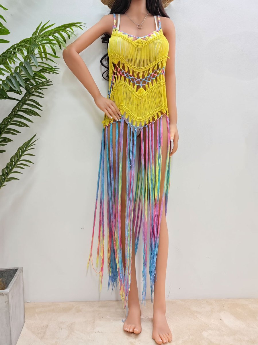 Long Fringe Multicolor Cover - Up - Klazzi Fashion Boutique