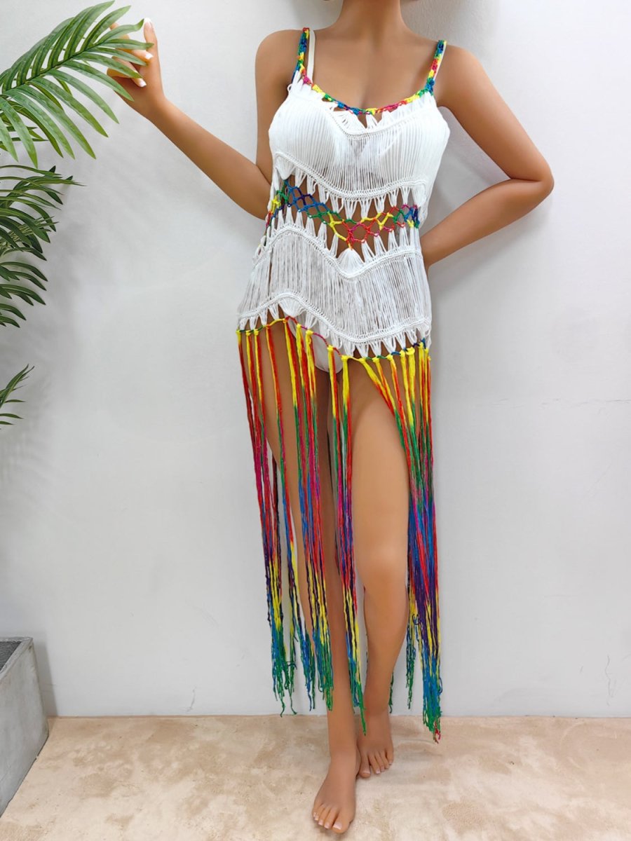 Long Fringe Multicolor Cover - Up - Klazzi Fashion Boutique