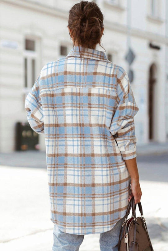 Long Plaid Casual Shacket - Klazzi Fashion Boutique