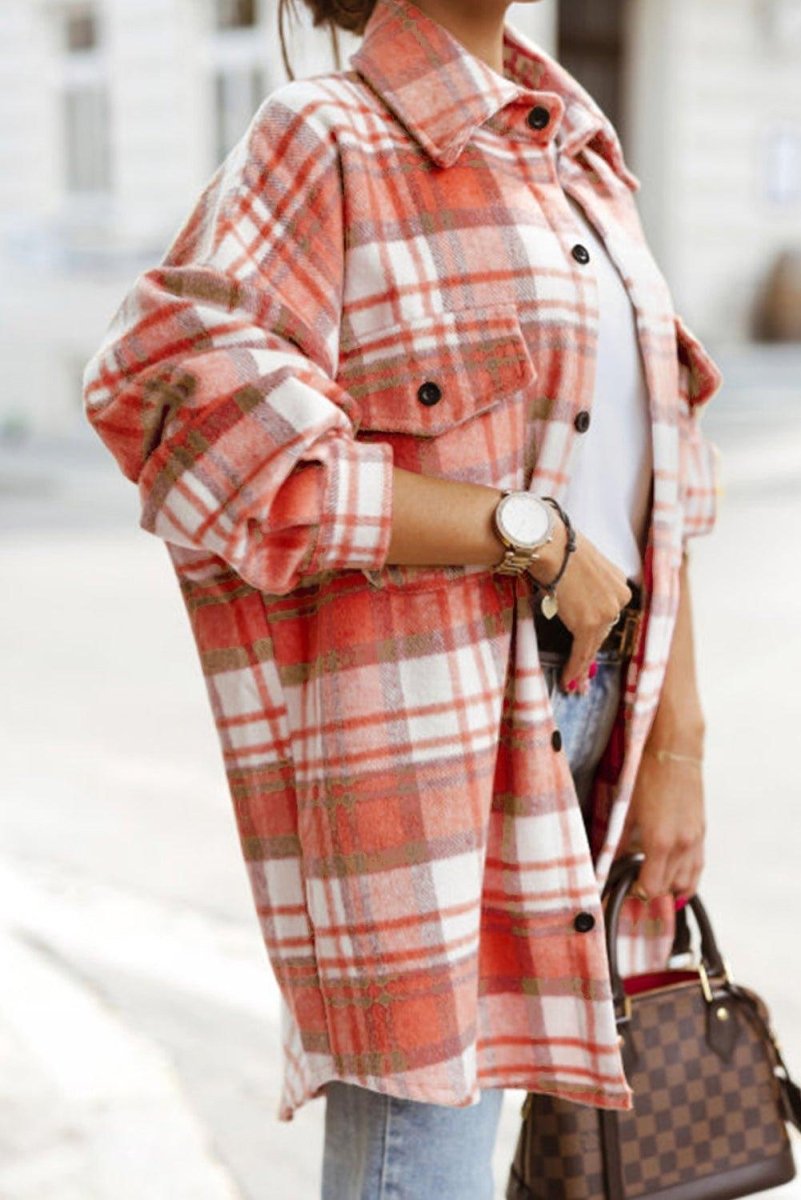 Long Plaid Casual Shacket - Klazzi Fashion Boutique