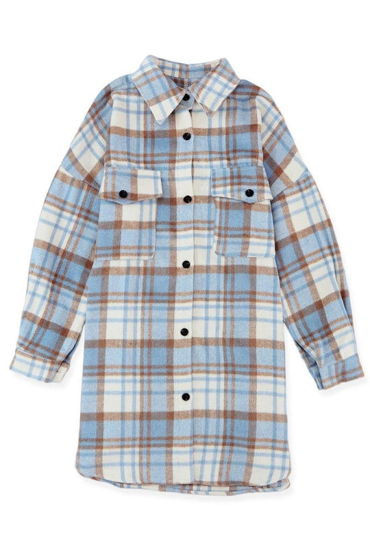 Long Plaid Casual Shacket - Klazzi Fashion Boutique