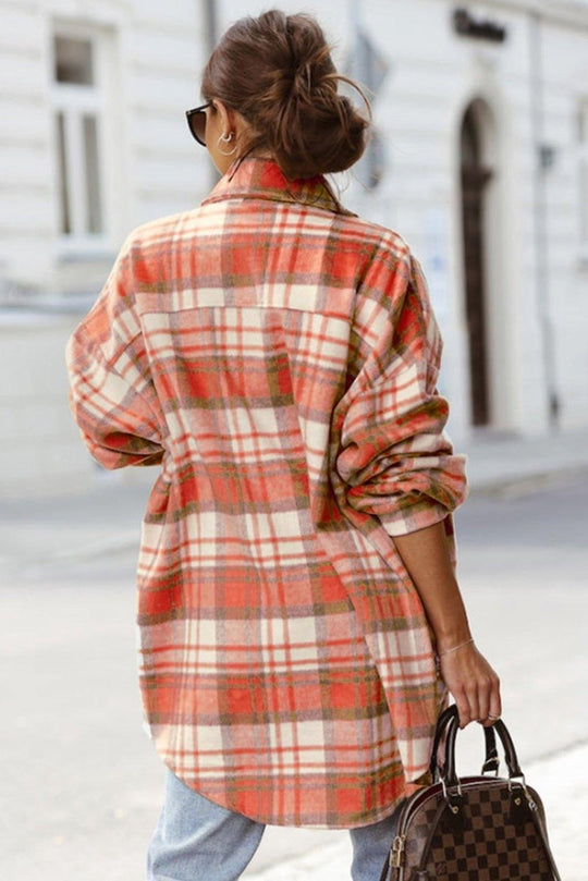 Long Plaid Casual Shacket - Klazzi Fashion Boutique