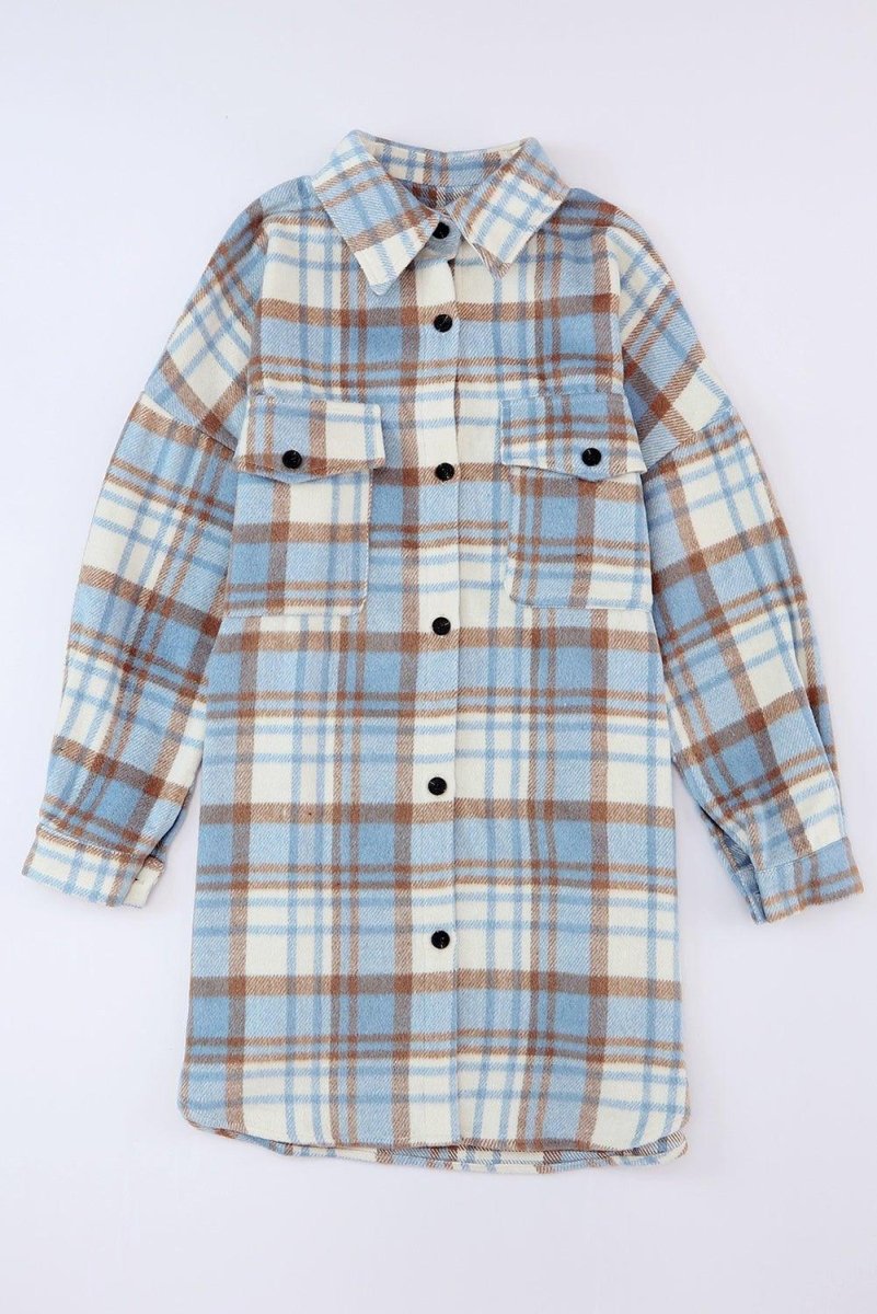 Long Plaid Casual Shacket - Klazzi Fashion Boutique