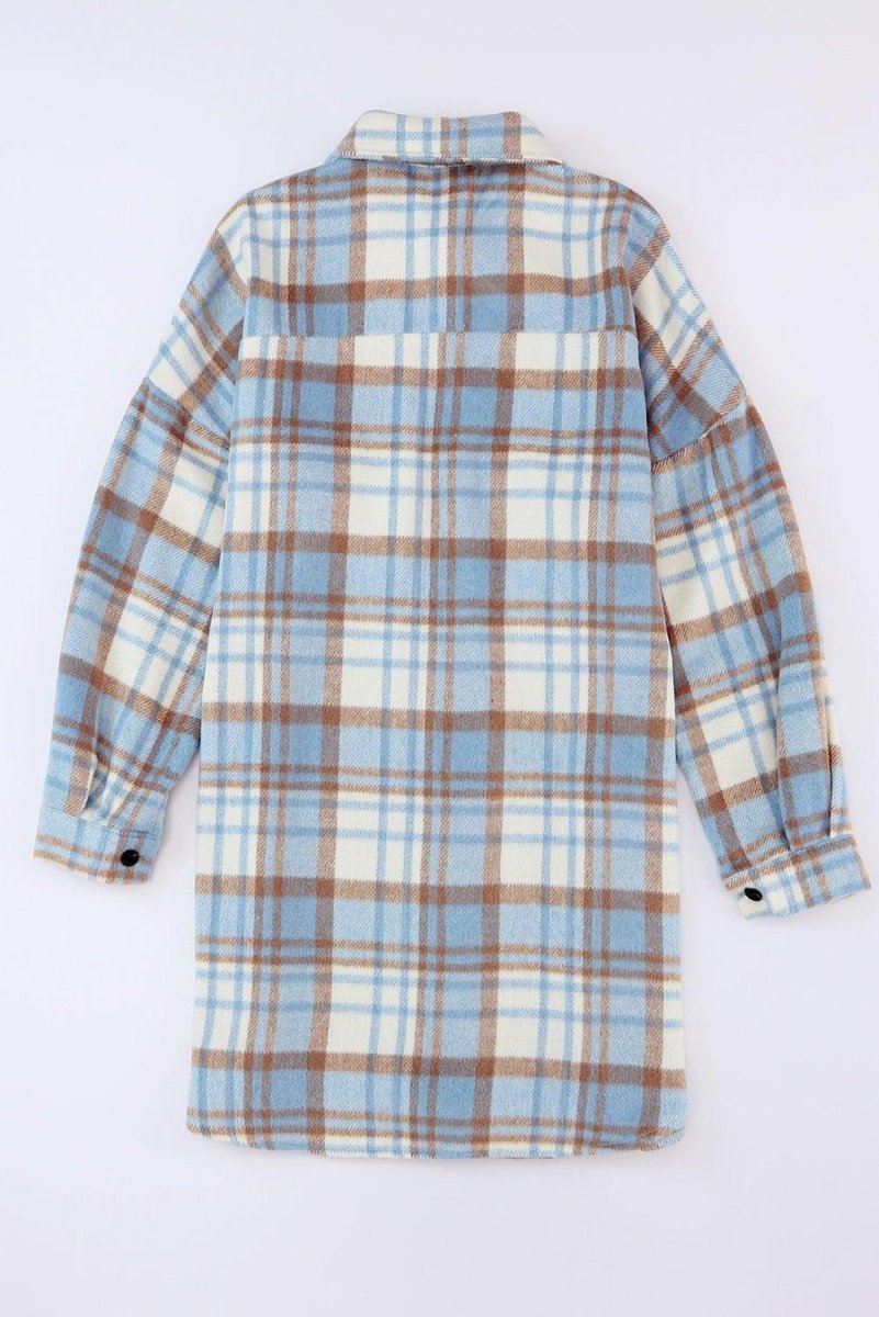 Long Plaid Casual Shacket - Klazzi Fashion Boutique