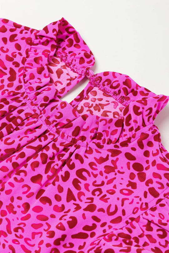 Long Ruffled Rose Pink Leopard Dress - Klazzi Fashion Boutique