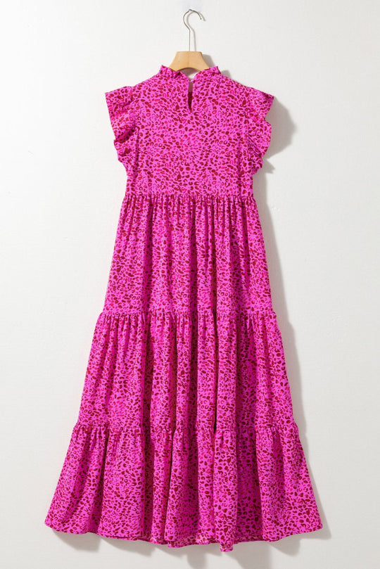 Long Ruffled Rose Pink Leopard Dress - Klazzi Fashion Boutique