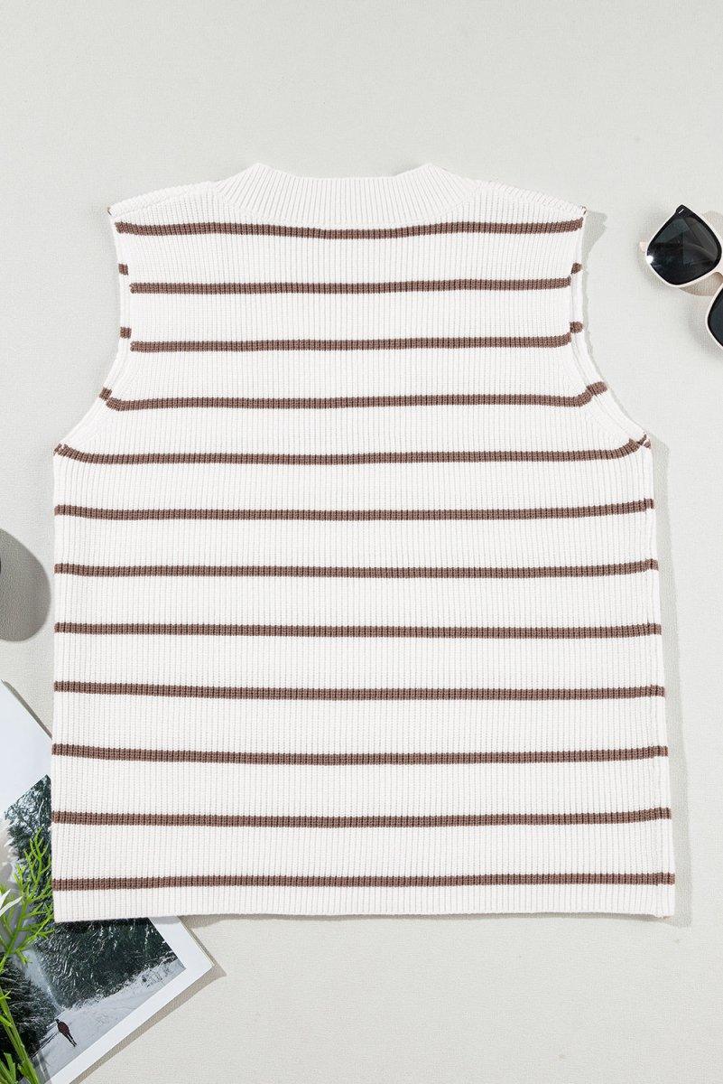 Loose Khaki Stripe Knitted Sweater Vest - Klazzi Fashion Boutique