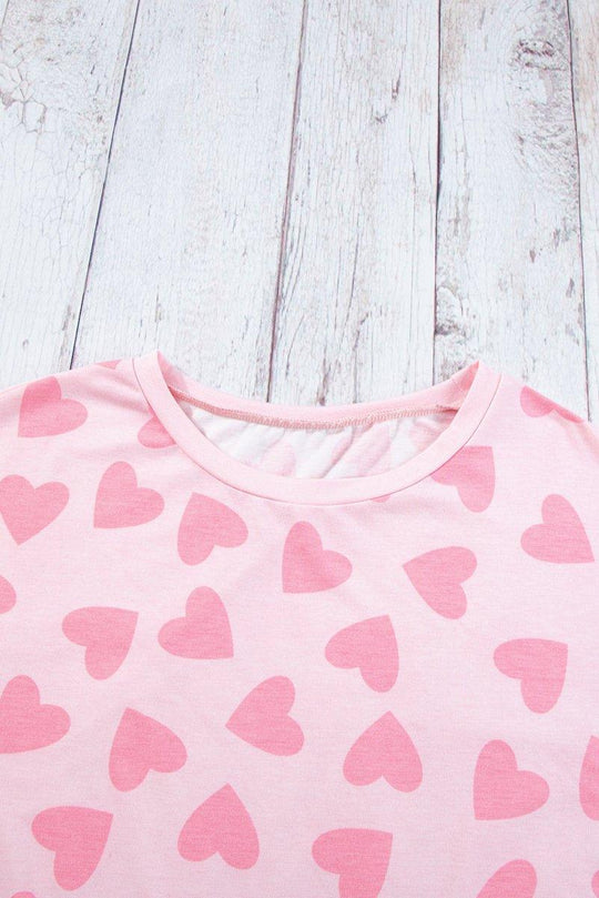 Lots Of Love Pink Valentine Hearts Long Sleeve Shorts Lounge Set - Klazzi Fashion Boutique