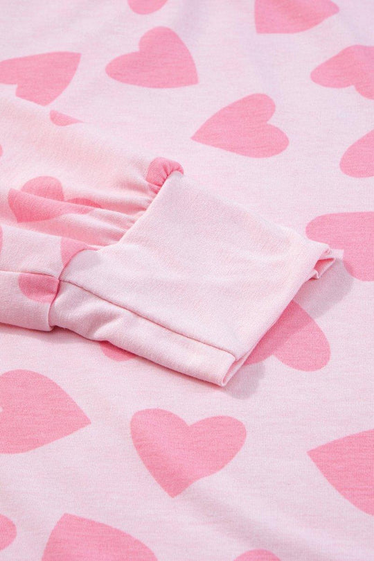 Lots Of Love Pink Valentine Hearts Long Sleeve Shorts Lounge Set - Klazzi Fashion Boutique