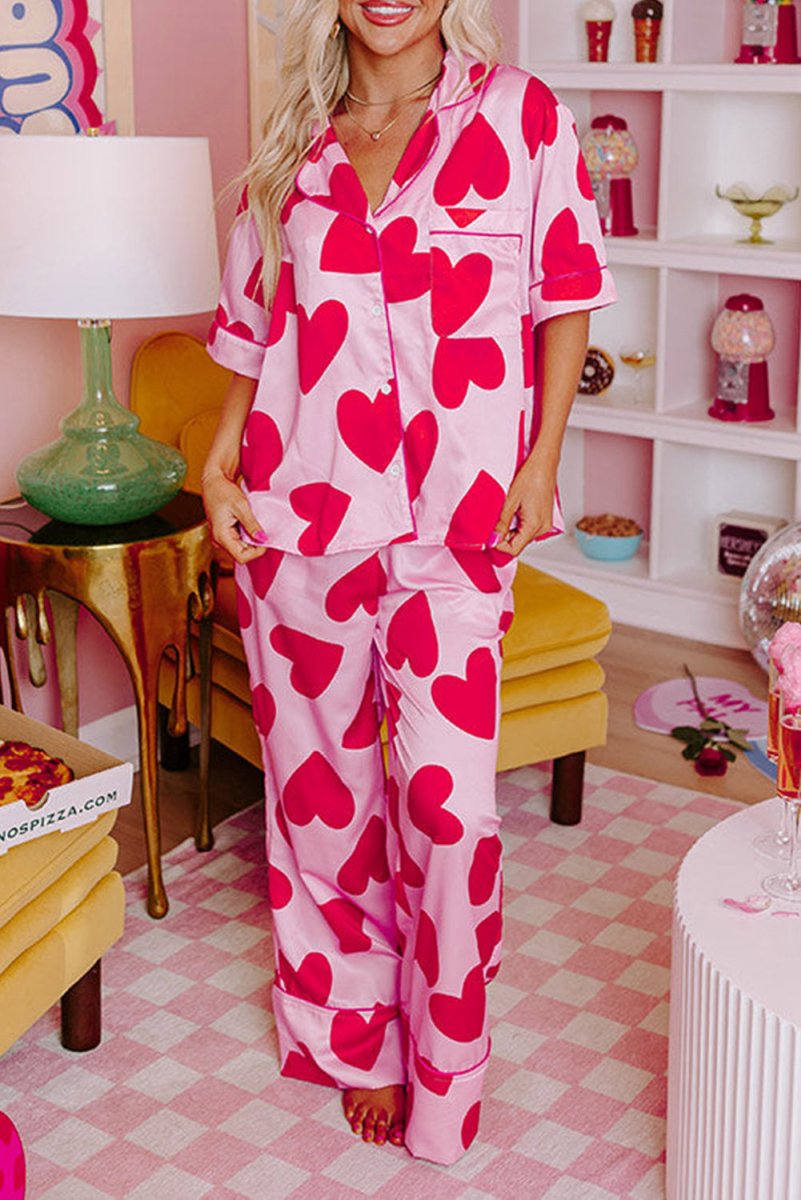 Love Hearts Valentines Pants Pajamas Set - Klazzi Fashion Boutique