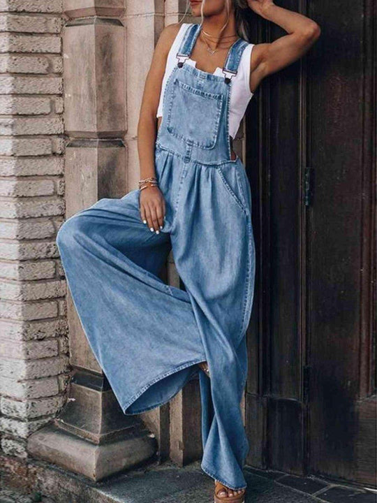 Mason Wide Leg Denim Overalls - Klazzi Fashion Boutique