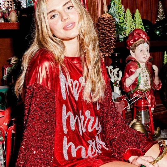 Merry Merry Merry Holiday Sequins Mini Dress - Klazzi Fashion Boutique