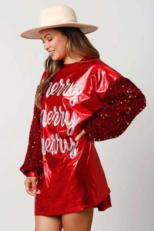 Merry Merry Merry Holiday Sequins Mini Dress - Klazzi Fashion Boutique