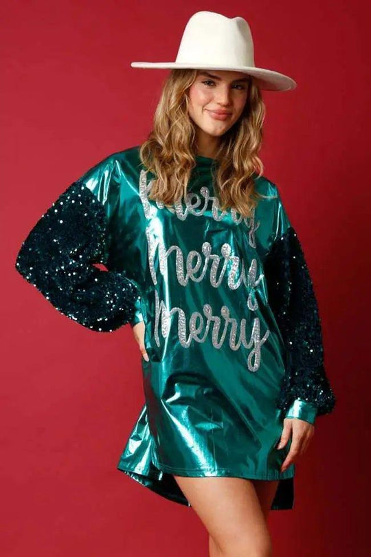 Merry Merry Merry Holiday Sequins Mini Dress - Klazzi Fashion Boutique