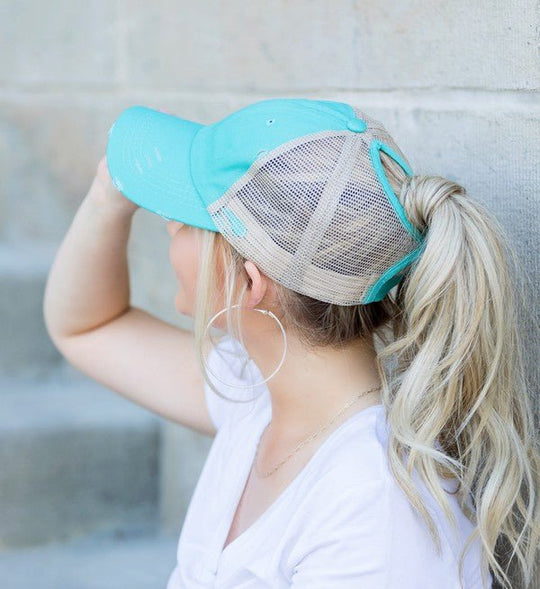 Messy Bun Distressed Cap - Klazzi Fashion Boutique